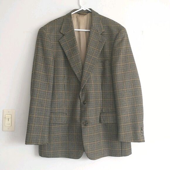 Vtg Brooks Brothers Blazer Sport Coat 40R Wool Houndstooth Plaid Union Made USA - Picture 1 of 12